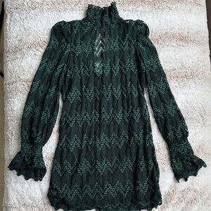 Zara Green Patterned Dress, Made in Bulgaria, Size US small